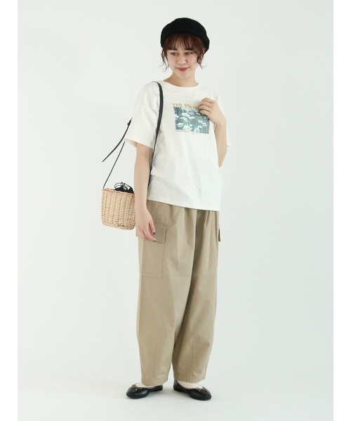 Samansa Mos2（サマンサ モスモス）の「転写プリントTシャツ（Tシャツ/カットソー・レディース・チャコールグレー/オフホワイト/ミント/キナリ・ﾌﾘ-）」の14枚目の写真