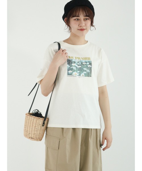 Samansa Mos2（サマンサ モスモス）の「転写プリントTシャツ（Tシャツ/カットソー・レディース・チャコールグレー/オフホワイト/ミント/キナリ・ﾌﾘ-）」の15枚目の写真