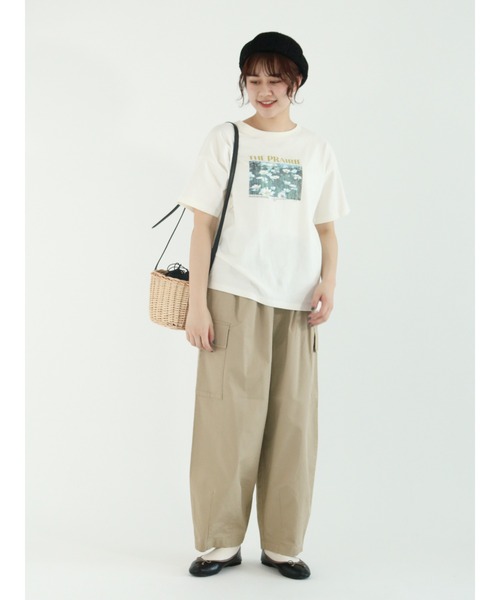 Samansa Mos2（サマンサ モスモス）の「転写プリントTシャツ（Tシャツ/カットソー・レディース・チャコールグレー/オフホワイト/ミント/キナリ・ﾌﾘ-）」の13枚目の写真