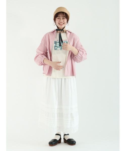 Samansa Mos2（サマンサ モスモス）の「転写プリントTシャツ（Tシャツ/カットソー・レディース・チャコールグレー/オフホワイト/ミント/キナリ・ﾌﾘ-）」の16枚目の写真