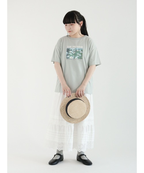 Samansa Mos2（サマンサ モスモス）の「転写プリントTシャツ（Tシャツ/カットソー・レディース・チャコールグレー/オフホワイト/ミント/キナリ・ﾌﾘ-）」の21枚目の写真