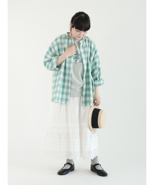 Samansa Mos2（サマンサ モスモス）の「転写プリントTシャツ（Tシャツ/カットソー・レディース・チャコールグレー/オフホワイト/ミント/キナリ・ﾌﾘ-）」の19枚目の写真