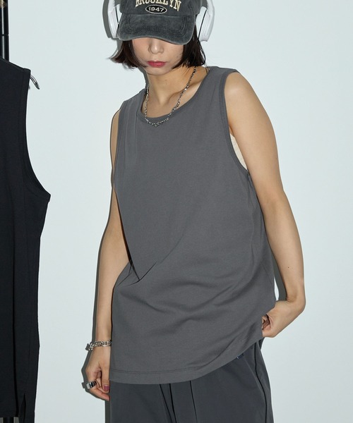 Anchor Smith(アンカー スミス)の「サイドスリットロングレイヤードタンクトップ(タンクトップ・メンズ・ブルー系/ライトグレー/ピンク系/アッシュグレー/ホワイト/ブラック/チャコールグレー/グレイッシュベージュ/グリーン系/バーガンディー/レッド系・M/L/S)」の1枚目の写真