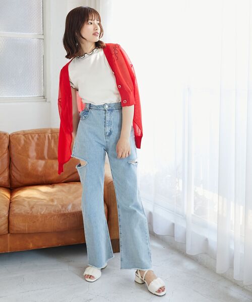 MAJESTIC LEGON(マジェスティックレゴン)の「シアーショートカーディガン(カーディガン/ボレロ・レディース・ブラック/オレンジ/アイボリー/レッド/ライトグレー・MEDIUM)」の11枚目の写真