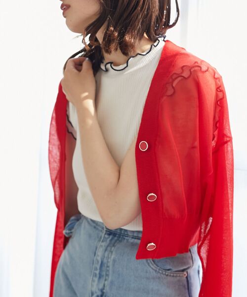 MAJESTIC LEGON(マジェスティックレゴン)の「シアーショートカーディガン(カーディガン/ボレロ・レディース・ブラック/オレンジ/アイボリー/レッド/ライトグレー・MEDIUM)」の7枚目の写真