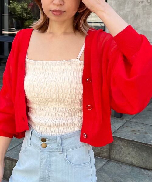 MAJESTIC LEGON(マジェスティックレゴン)の「シアーショートカーディガン(カーディガン/ボレロ・レディース・ブラック/オレンジ/アイボリー/レッド/ライトグレー・MEDIUM)」の9枚目の写真