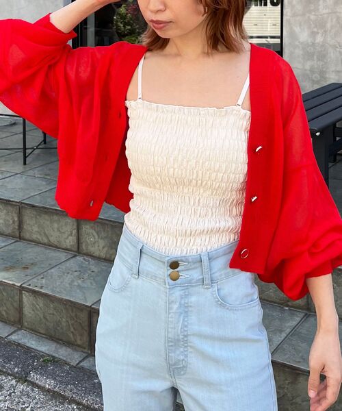 MAJESTIC LEGON(マジェスティックレゴン)の「シアーショートカーディガン(カーディガン/ボレロ・レディース・ブラック/オレンジ/アイボリー/レッド/ライトグレー・MEDIUM)」の12枚目の写真