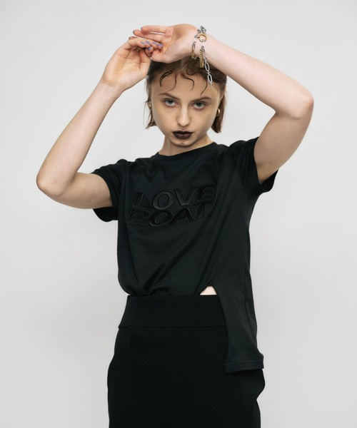 led.tokyo（レッドトウキョウ）の「【led.tokyo】LOVE BOAT/ラブボート アシンメトリースリットTシャツ（Tシャツ/カットソー・レディース・ホワイト/ブラック・FREE）」の6枚目の写真