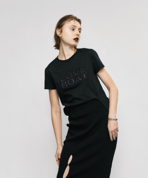 led.tokyo（レッドトウキョウ）の「【led.tokyo】LOVE BOAT/ラブボート アシンメトリースリットTシャツ（Tシャツ/カットソー・レディース・ホワイト/ブラック・FREE）」の7枚目の写真