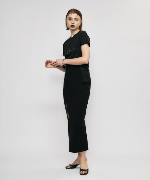 led.tokyo（レッドトウキョウ）の「【led.tokyo】LOVE BOAT/ラブボート アシンメトリースリットTシャツ（Tシャツ/カットソー・レディース・ホワイト/ブラック・FREE）」の8枚目の写真