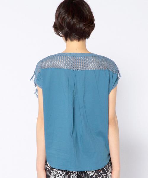 Another Edition（アナザーエディション）の「フリンジメッシュコンビプルオーバー/AEBC フリンジ MESH COMBI PO◆（ニット/セーター・レディース・ホワイト/ターコイズブルー・フリー）」の3枚目の写真