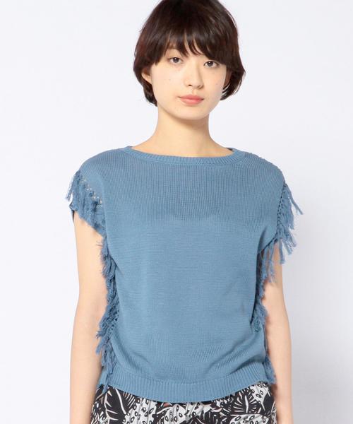 Another Edition（アナザーエディション）の「フリンジメッシュコンビプルオーバー/AEBC フリンジ MESH COMBI PO◆（ニット/セーター・レディース・ホワイト/ターコイズブルー・フリー）」の4枚目の写真