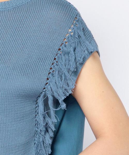 Another Edition（アナザーエディション）の「フリンジメッシュコンビプルオーバー/AEBC フリンジ MESH COMBI PO◆（ニット/セーター・レディース・ホワイト/ターコイズブルー・フリー）」の8枚目の写真