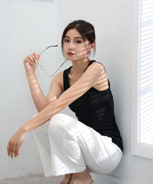 Esime(エシミー)の「【同色2枚セット】冷感/吸水速乾/抗菌防臭 インナータンクトップ(タンクトップ・レディース・グレイッシュベージュ/ブラック/ホワイト・S/M/L/LL)」の19枚目の写真