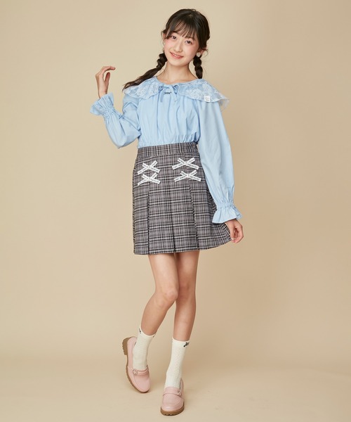 JENNI love(ジェニィラブ)の「取り外しフリルカラートップス(Tシャツ/カットソー・キッズ・ピンク/サックスブルー/オフホワイト・130cm/140cm/150cm/160cm)」の7枚目の写真