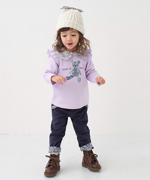 sense of wonder（センスオブワンダー）の「リバティファブリックフリル長パンツ（スウェットパンツ・キッズ・ネイビー/チャコール・80ｃｍ/90cm/120cm/100cm/110cm）」の2枚目の写真