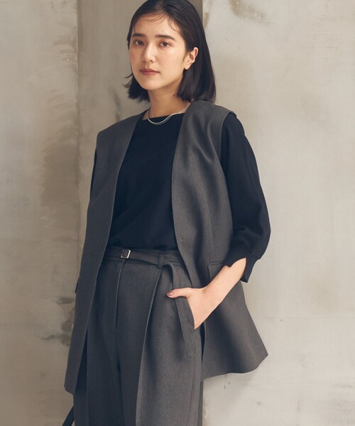 THE SHOP TK (ザ ショップ ティーケー )の「◆【セットアップ可】ウール調ノーカラージレ/手洗い可(ベスト・レディース・ベージュ/チャコールグレー・99)」の3枚目の写真