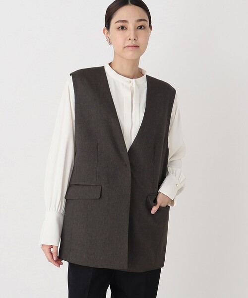 THE SHOP TK (ザ ショップ ティーケー )の「◆【セットアップ可】ウール調ノーカラージレ/手洗い可(ベスト・レディース・ベージュ/チャコールグレー・99)」の15枚目の写真