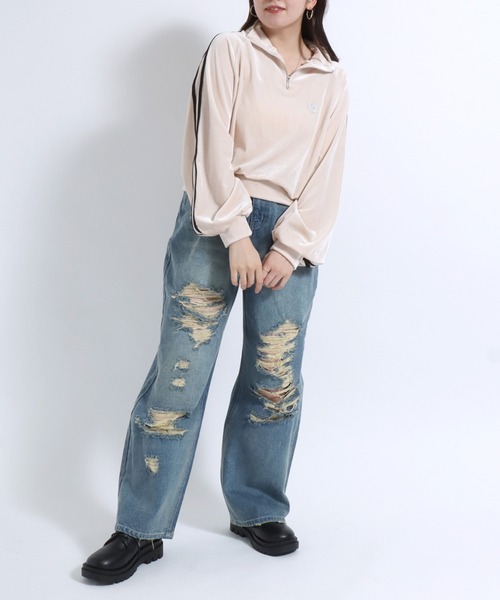 Salong hameu(サロン ハミュー)の「サイドライン ベロアハーフジップ スウェット トップス 長袖/プルオーバー トレーナー レディース(スウェット・レディース・ブラック/ブルー/アイボリー・M/L)」の10枚目の写真