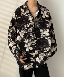 【BENDER TOKYO】レトロ 総柄プリント レギュラーカラーシャツ 長袖 柄シャツ［薄手生地］