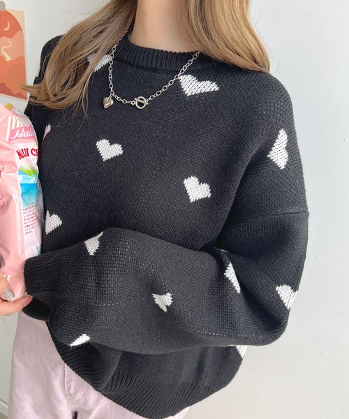 Futier land(フューティアランド)の「ハート柄ニットプルオーバー(ニット/セーター・レディース・アイボリー/ブラック・FREE)」の12枚目の写真