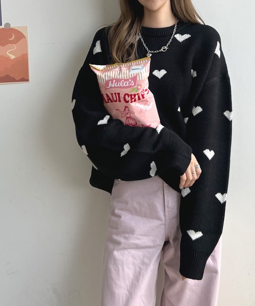 Futier land(フューティアランド)の「ハート柄ニットプルオーバー(ニット/セーター・レディース・アイボリー/ブラック・FREE)」の13枚目の写真