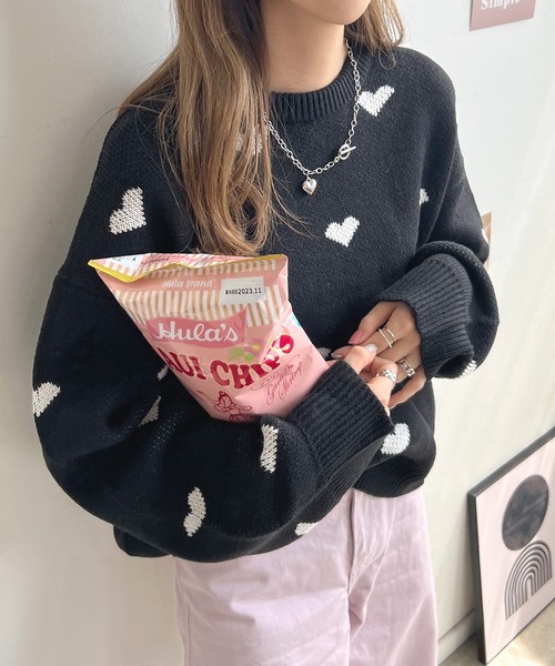 Futier land(フューティアランド)の「ハート柄ニットプルオーバー(ニット/セーター・レディース・アイボリー/ブラック・FREE)」の15枚目の写真