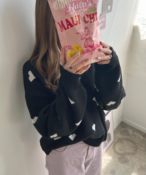 Futier land(フューティアランド)の「ハート柄ニットプルオーバー(ニット/セーター・レディース・アイボリー/ブラック・FREE)」の16枚目の写真