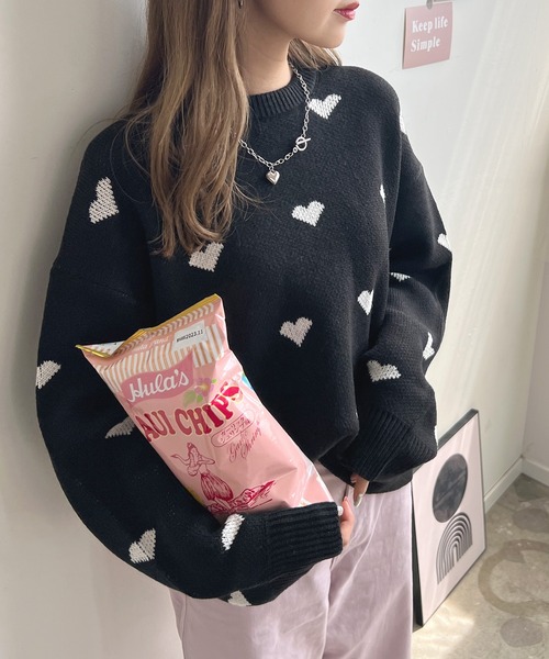 Futier land(フューティアランド)の「ハート柄ニットプルオーバー(ニット/セーター・レディース・アイボリー/ブラック・FREE)」の14枚目の写真