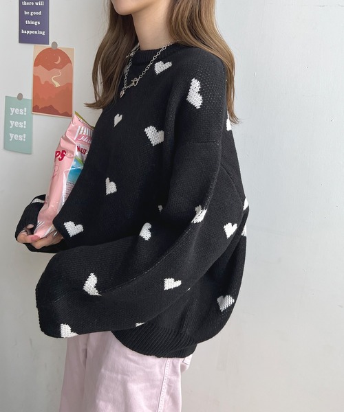 Futier land(フューティアランド)の「ハート柄ニットプルオーバー(ニット/セーター・レディース・アイボリー/ブラック・FREE)」の18枚目の写真