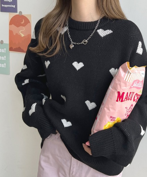 Futier land(フューティアランド)の「ハート柄ニットプルオーバー(ニット/セーター・レディース・アイボリー/ブラック・FREE)」の11枚目の写真