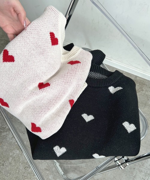 Futier land(フューティアランド)の「ハート柄ニットプルオーバー(ニット/セーター・レディース・アイボリー/ブラック・FREE)」の7枚目の写真