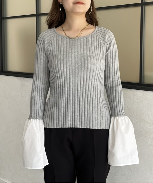 prose verse（プロズヴェール）の「フレアスリーブボートネックリブニット（ニット/セーター・レディース・ネイビー/グレー/ブラック/アイボリー・MEDIUM）」の7枚目の写真