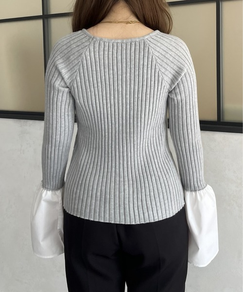 prose verse（プロズヴェール）の「フレアスリーブボートネックリブニット（ニット/セーター・レディース・ネイビー/グレー/ブラック/アイボリー・MEDIUM）」の9枚目の写真