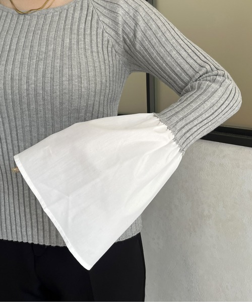 prose verse（プロズヴェール）の「フレアスリーブボートネックリブニット（ニット/セーター・レディース・ネイビー/グレー/ブラック/アイボリー・MEDIUM）」の11枚目の写真