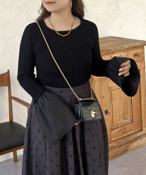 prose verse（プロズヴェール）の「フレアスリーブボートネックリブニット（ニット/セーター・レディース・ネイビー/グレー/ブラック/アイボリー・MEDIUM）」の14枚目の写真