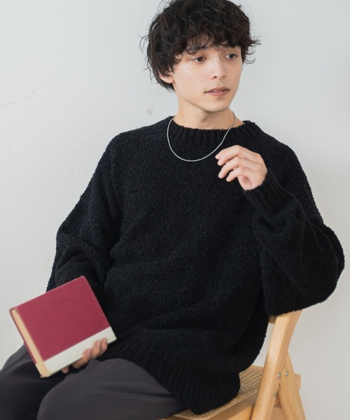 WEGO（ウィゴー）の「WEGO/ブークレプルオーバー（ニット/セーター・メンズ・ブラック/ベージュ・LARGE/MEDIUM）」の2枚目の写真