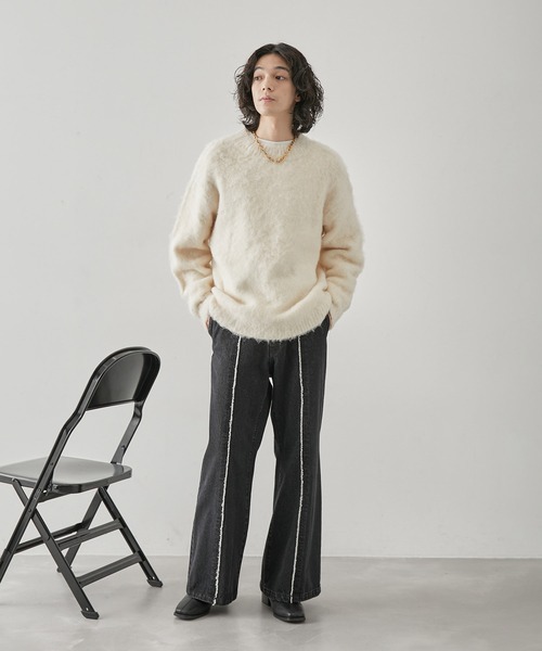 JUNRED（ジュンレッド）の「シャギーモックネックニットPO（ニット/セーター・メンズ・ホワイト/ダークブラウン/ライトグレー・L/LL/M）」の12枚目の写真