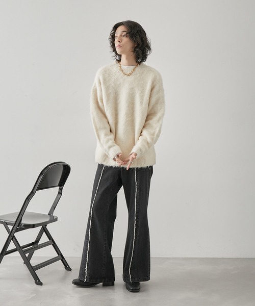 JUNRED（ジュンレッド）の「シャギーモックネックニットPO（ニット/セーター・メンズ・ホワイト/ダークブラウン/ライトグレー・L/LL/M）」の13枚目の写真