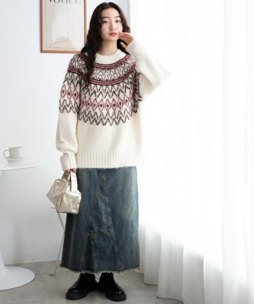 WEGO（ウィゴー）の「WEGO/フェアアイルニットプルオーバー（ニット/セーター・レディース・ブルー/アイボリー・FREE）」の3枚目の写真