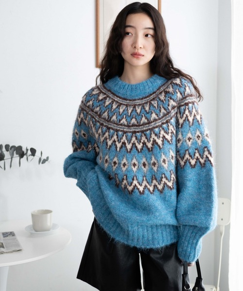 WEGO（ウィゴー）の「WEGO/フェアアイルニットプルオーバー（ニット/セーター・レディース・ブルー/アイボリー・FREE）」の12枚目の写真