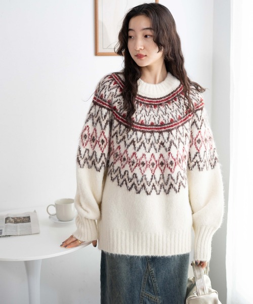 WEGO（ウィゴー）の「WEGO/フェアアイルニットプルオーバー（ニット/セーター・レディース・ブルー/アイボリー・FREE）」の8枚目の写真