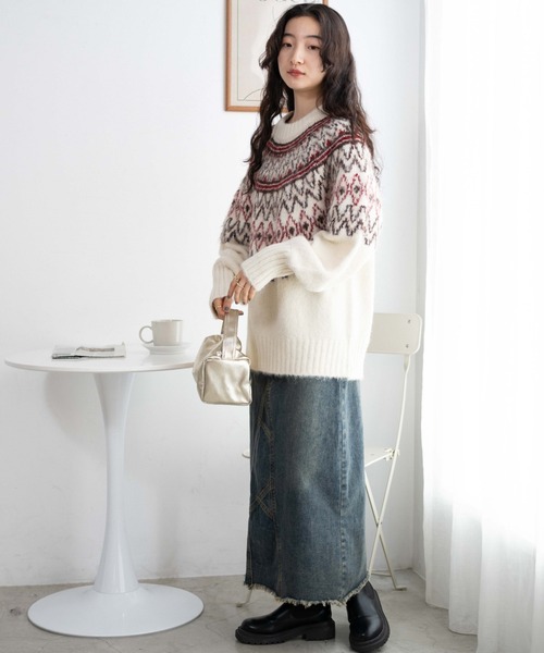 WEGO（ウィゴー）の「WEGO/フェアアイルニットプルオーバー（ニット/セーター・レディース・ブルー/アイボリー・FREE）」の10枚目の写真