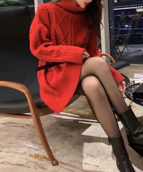 aimoha（アイモハ）の「ケーブルニットミニ丈ワンピース（ワンピース・レディース・レッド/ブラック/オフホワイト・FREE）」の8枚目の写真