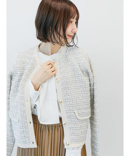 Te chichi TERRASSE（テチチテラス）の「ツイードニットジャケット（カーディガン/ボレロ・レディース・ブルー/グレー/ブラック・F）」の3枚目の写真