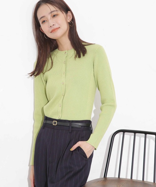 NANO universe（ナノユニバース）の「椿オイル加工リブカーディガン（カーディガン/ボレロ・レディース・ピンク/ライム/オフホワイト/ブラック・M/S）」の3枚目の写真