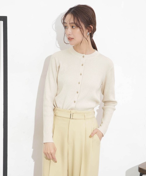 NANO universe（ナノユニバース）の「椿オイル加工リブカーディガン（カーディガン/ボレロ・レディース・ピンク/ライム/オフホワイト/ブラック・M/S）」の8枚目の写真