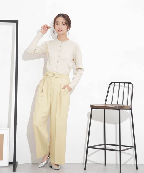 NANO universe（ナノユニバース）の「椿オイル加工リブカーディガン（カーディガン/ボレロ・レディース・ピンク/ライム/オフホワイト/ブラック・M/S）」の11枚目の写真