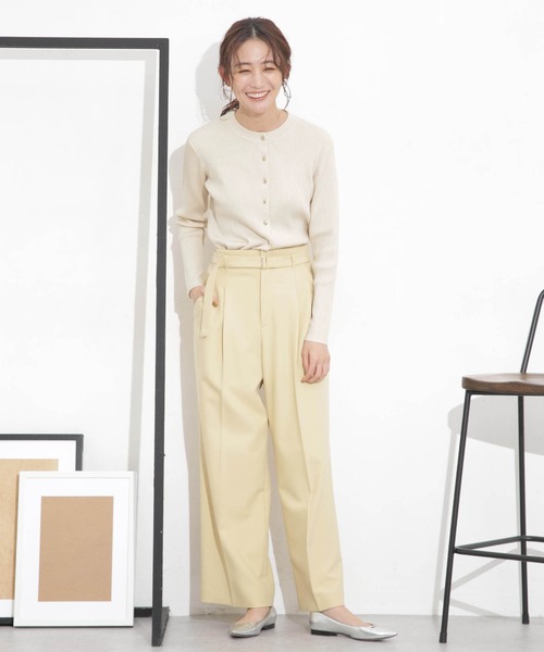 NANO universe（ナノユニバース）の「椿オイル加工リブカーディガン（カーディガン/ボレロ・レディース・ピンク/ライム/オフホワイト/ブラック・M/S）」の12枚目の写真