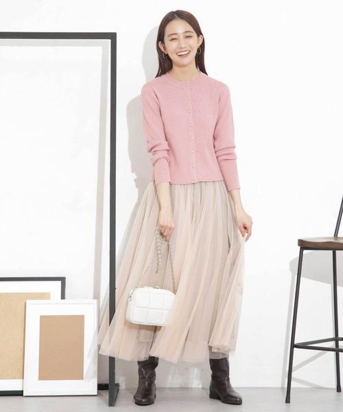 NANO universe（ナノユニバース）の「椿オイル加工リブカーディガン（カーディガン/ボレロ・レディース・ピンク/ライム/オフホワイト/ブラック・M/S）」の18枚目の写真